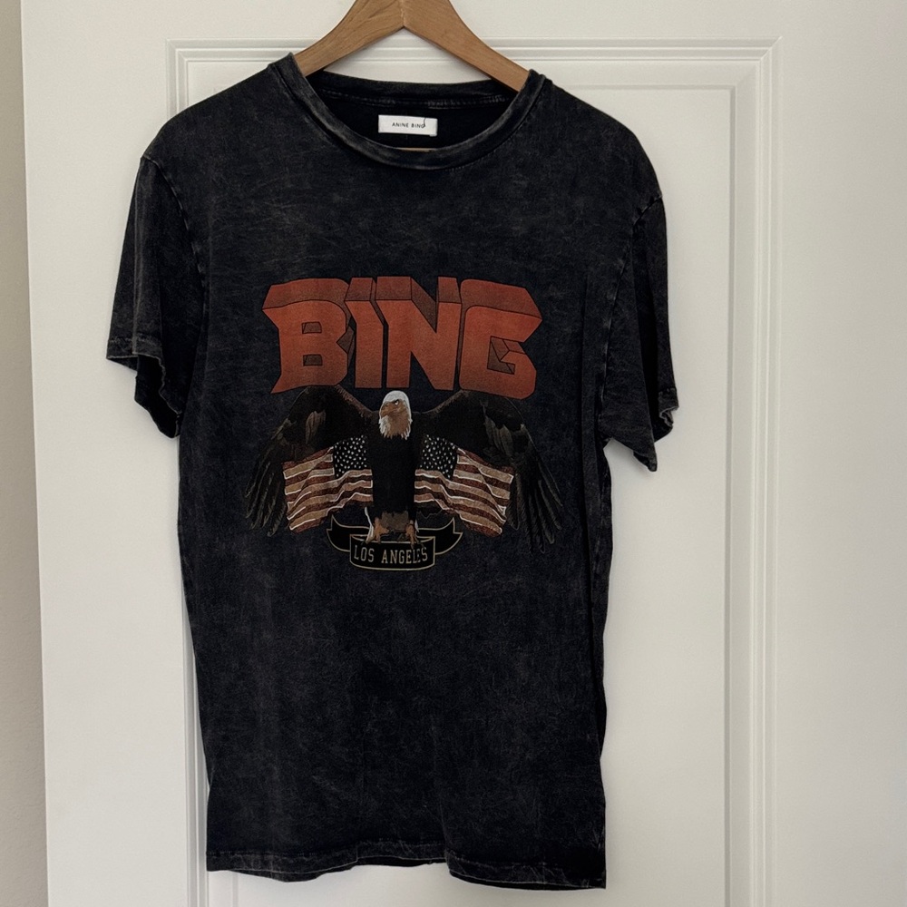 Anine Bing Eagle Graphic Tee Washed Black Bing Los Angeles Vintage Style Size S
